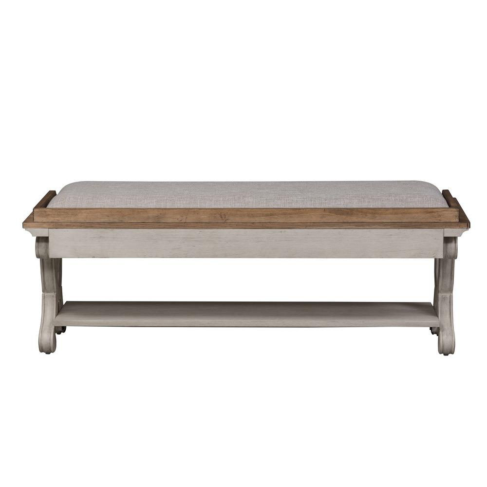 Farmhouse Reimagined Bed Bench in Antique White w/ Chestnut Top