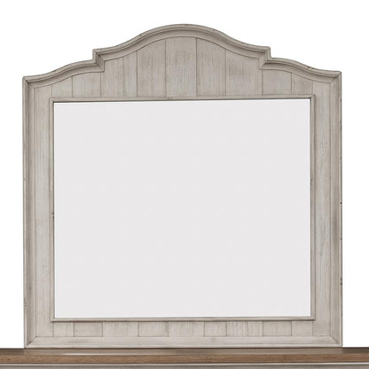 Farmhouse Reimagined Mirror in Antique White w/ Chestnut Top