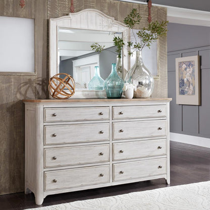 Farmhouse Reimagined Mirror in Antique White w/ Chestnut Top