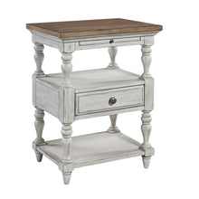 Farmhouse Reimagined 1 Drawer Night Stand in Antique White w/ Chestnut Top