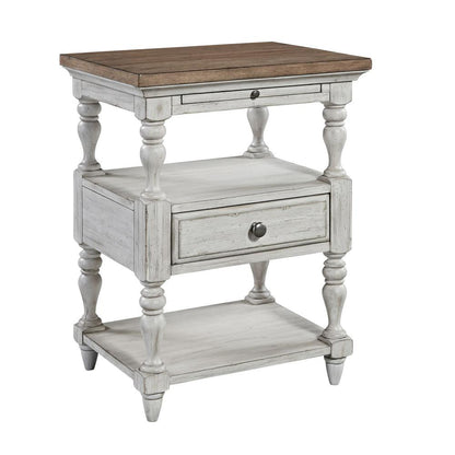 Farmhouse Reimagined 1 Drawer Night Stand in Antique White w/ Chestnut Top