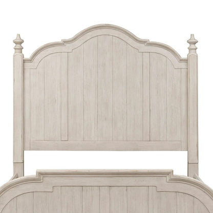 Farmhouse Reimagined Queen Poster Bed in Antique White w/ Chestnut Top