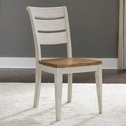 Reimagined Ladder Back Side Chairs - Set of 2 - Antique White, Chestnut Tops