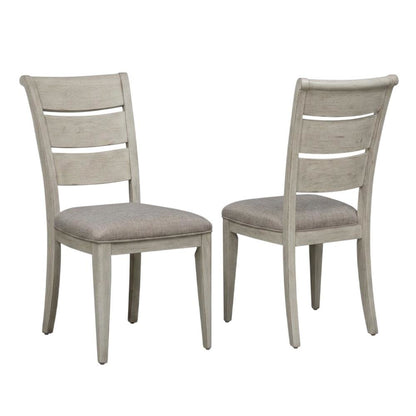 Linen-Upholstered Ladder Back Farmhouse Dining Chairs, White, Set of 2