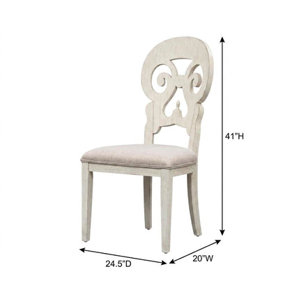 Solid Wood Splat Back Farmhouse Dining Chair with Linen Blend Seat, White