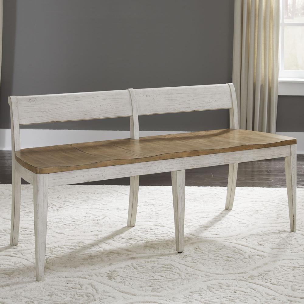 Farmhouse Reimagined Bench (RTA) in Antique White w/ Chestnut Top