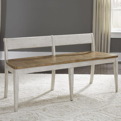 Farmhouse Reimagined Bench (RTA) in Antique White w/ Chestnut Top