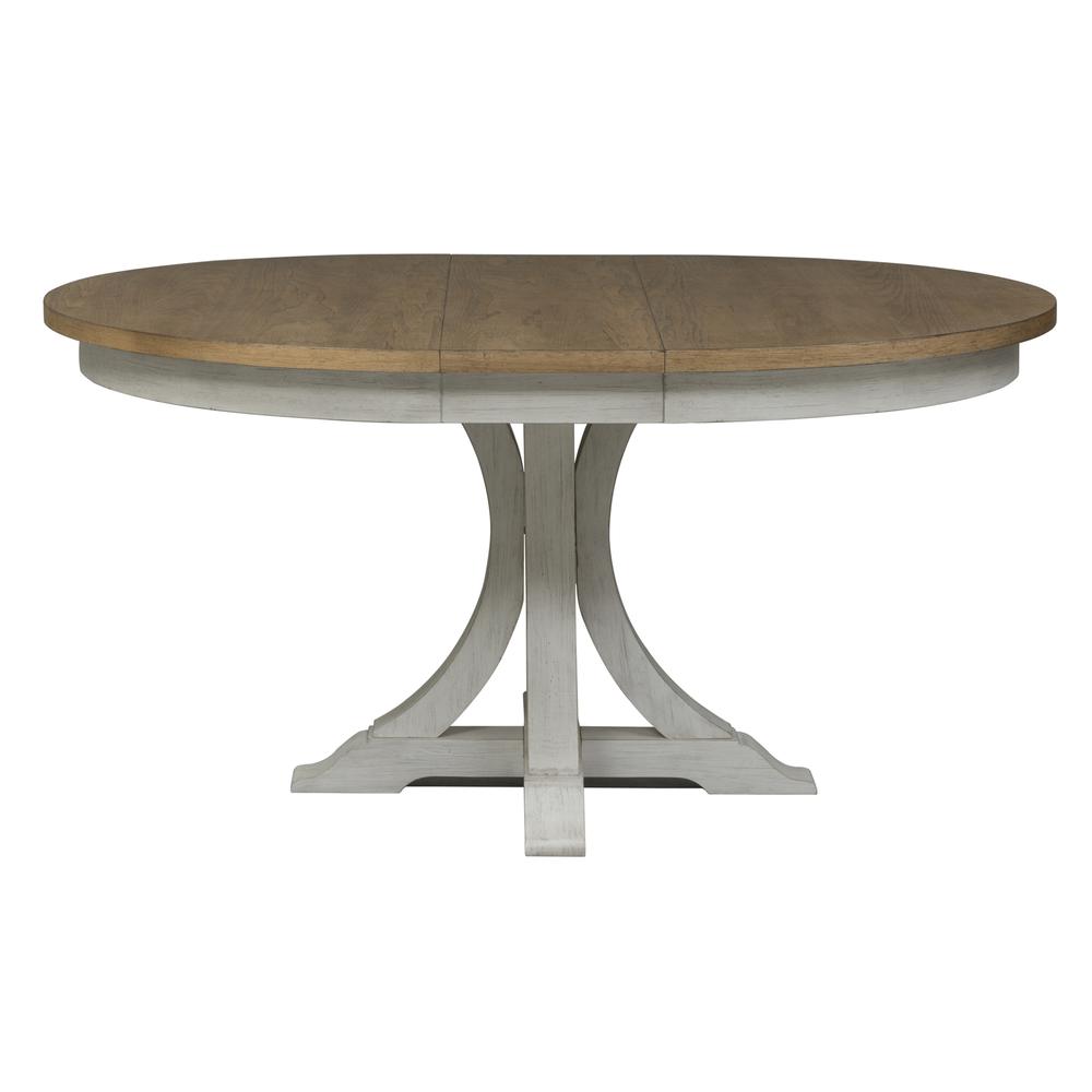 Farmhouse Reimagined 5 Piece Pedestal Table Set in Antique White w/ Chestnut Top