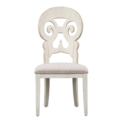 Farmhouse Reimagined 5 Piece Pedestal Table Set in Antique White w/ Chestnut Top