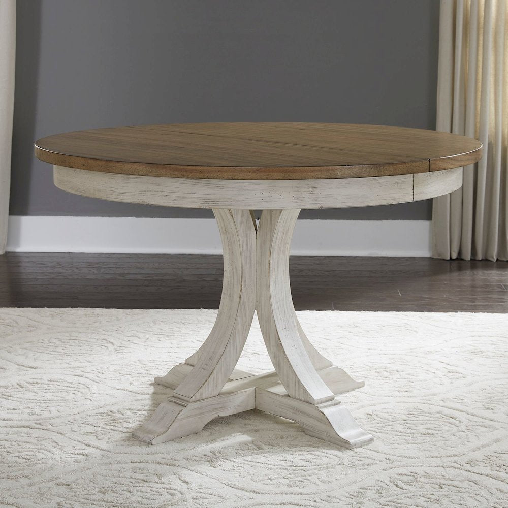 Reimagined 5 Piece Pedestal Table Set - 4 Splat Back Chairs, 12" Table Leaf