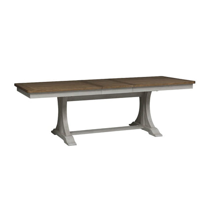 Reimagined 5 Piece Trestle Table Set - 4 Splat Back Chairs, 18" Table Leaf