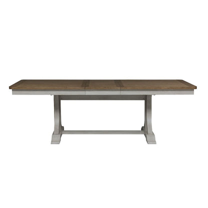 Reimagined 6 Piece Upholstered Trestle Table Set - Dining Bench, 4 Splat Back