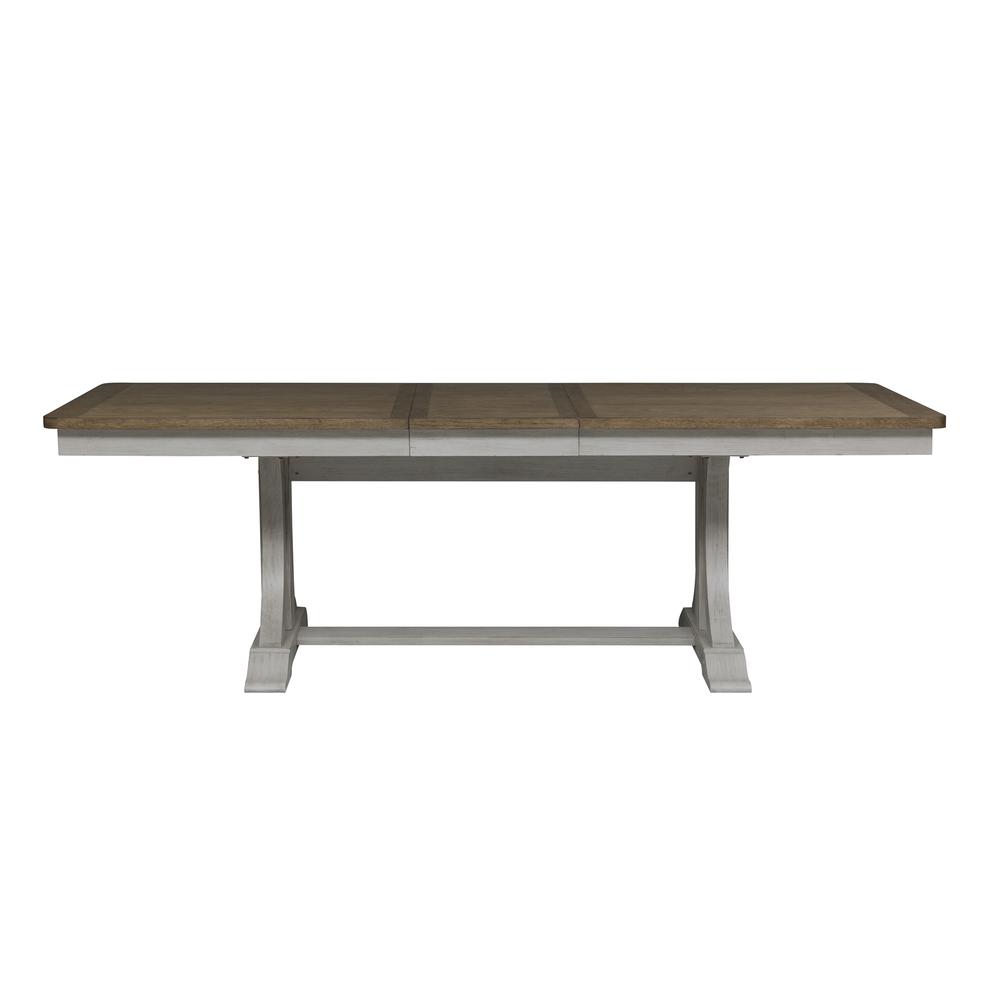 Farmhouse Reimagined 7 Piece Trestle Table Set in Antique White w/ Chestnut Top