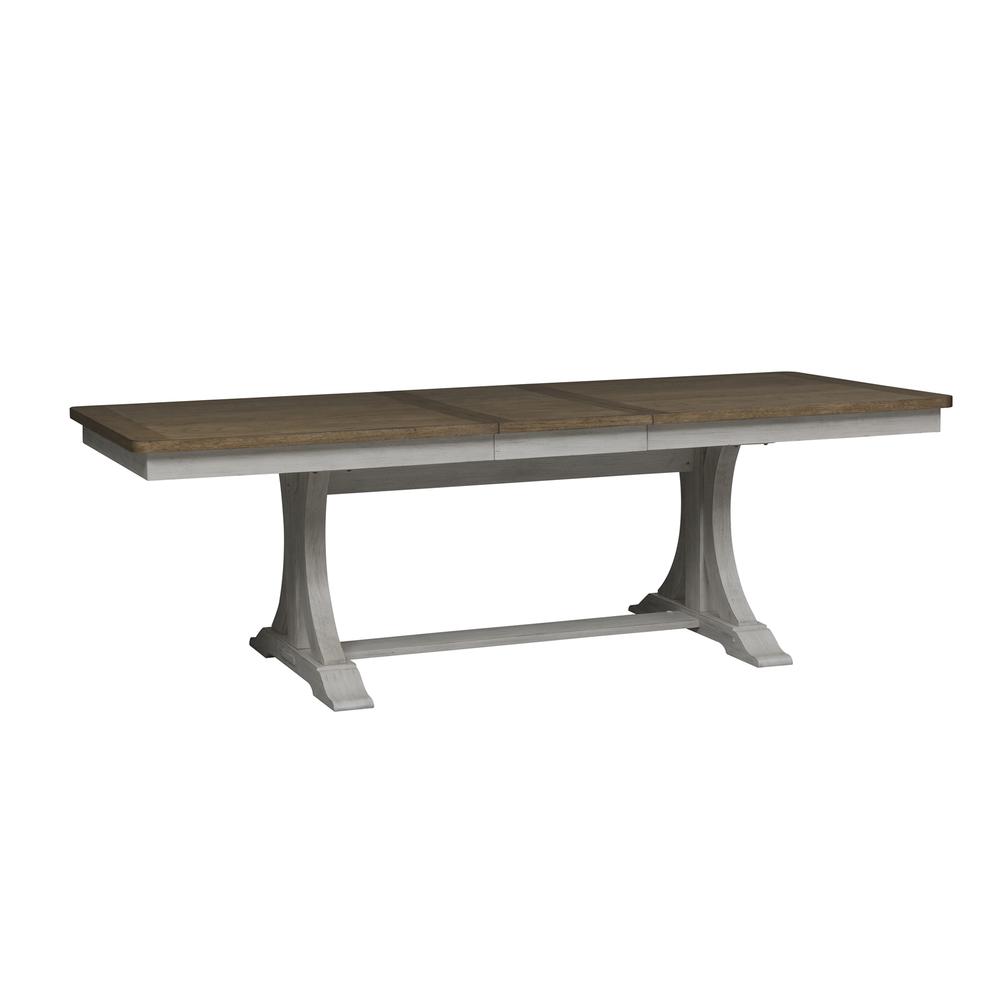 Farmhouse Reimagined 7 Piece Trestle Table Set in Antique White w/ Chestnut Top