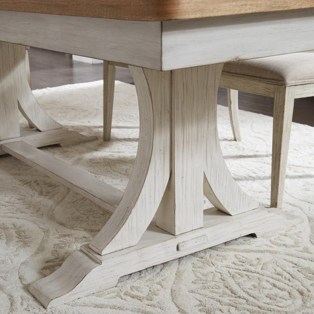 Farmhouse Reimagined 7 Piece Trestle Table Set in Antique White w/ Chestnut Top