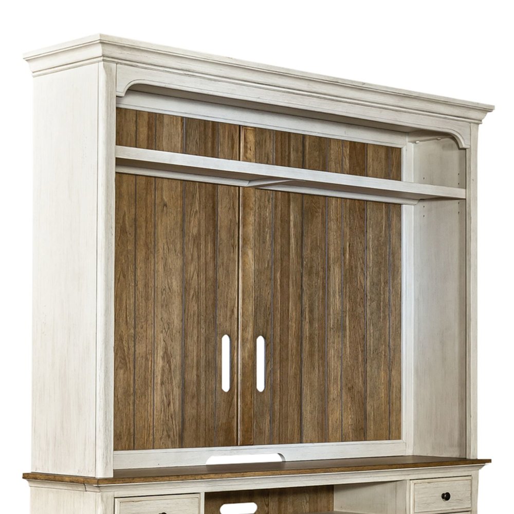 Farmhouse Reimagined Entertainment Center - Antique White with Chestnut Tops