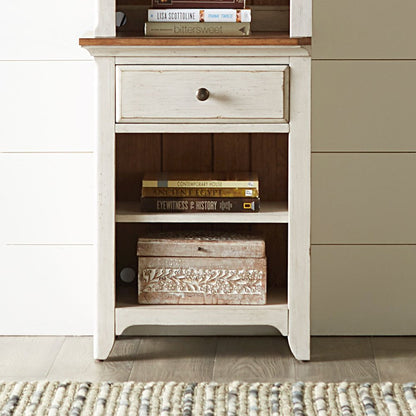 Reimagined Entertainment Center with Piers - Antique White with Chestnut Tops