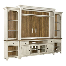 Reimagined Entertainment Center with Piers - Antique White with Chestnut Tops