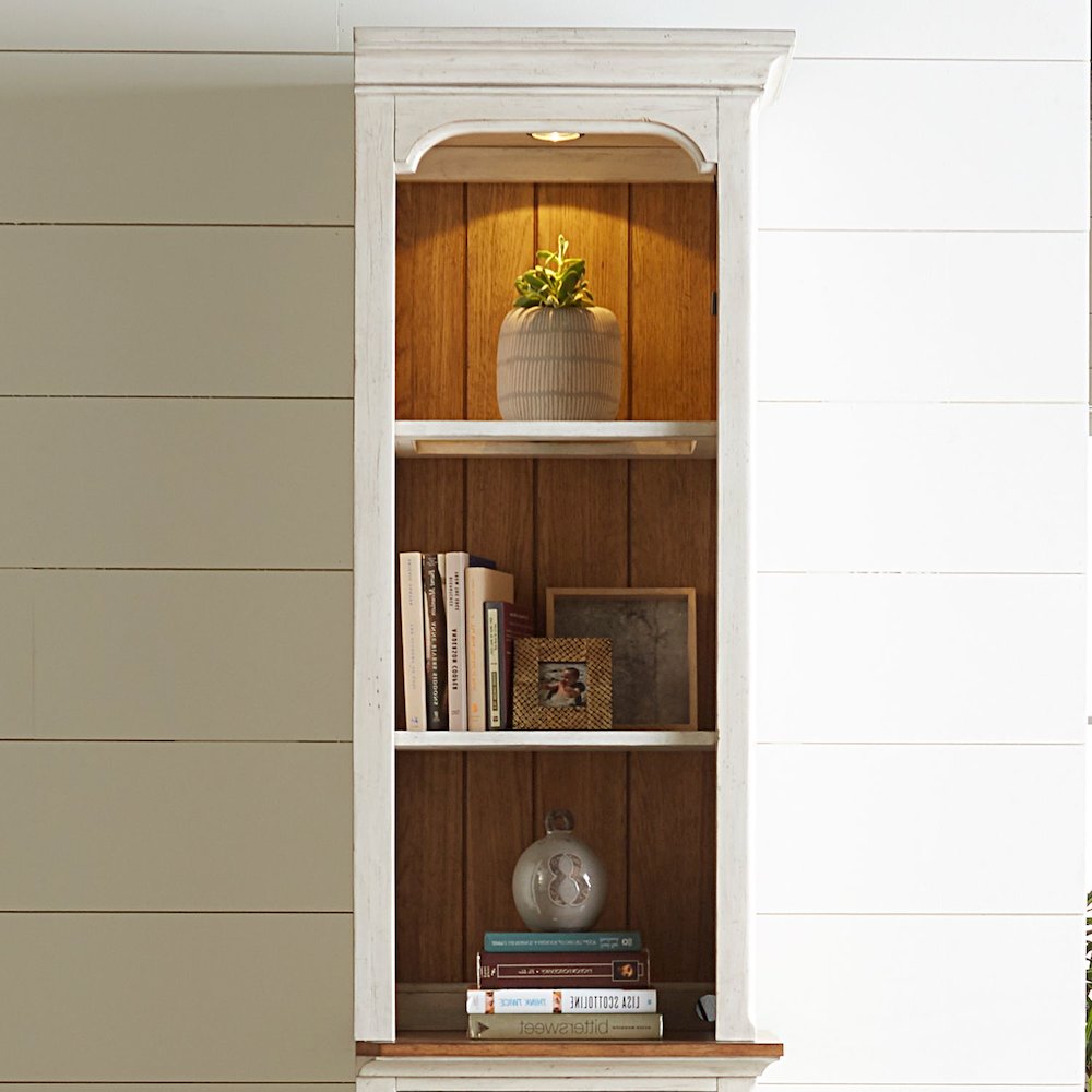 Reimagined Entertainment Center with Piers - Antique White with Chestnut Tops