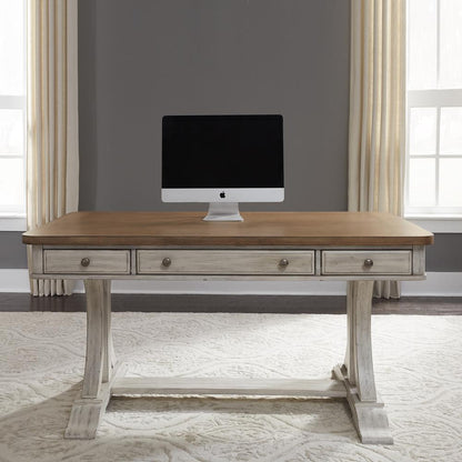 Farmhouse Reimagined Writing Desk in Antique White w/ Chestnut Top