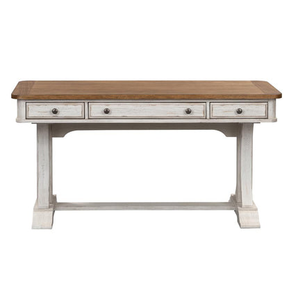 Farmhouse Reimagined Writing Desk in Antique White w/ Chestnut Top
