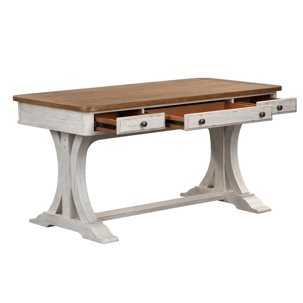 Farmhouse Reimagined Writing Desk in Antique White w/ Chestnut Top