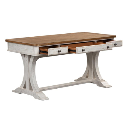Farmhouse Reimagined Writing Desk in Antique White w/ Chestnut Top