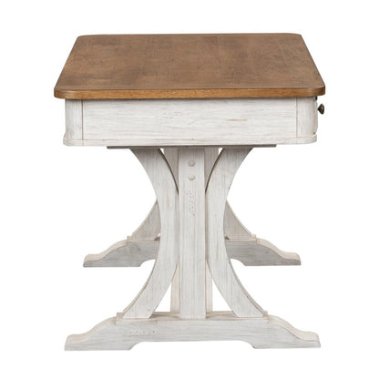 Farmhouse Reimagined Writing Desk in Antique White w/ Chestnut Top