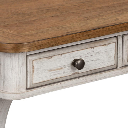 Farmhouse Reimagined Writing Desk in Antique White w/ Chestnut Top
