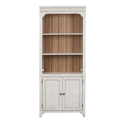 Farmhouse Reimagined Bookcase in Antique White w/ Chestnut Top
