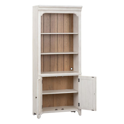 Farmhouse Reimagined Bookcase in Antique White w/ Chestnut Top