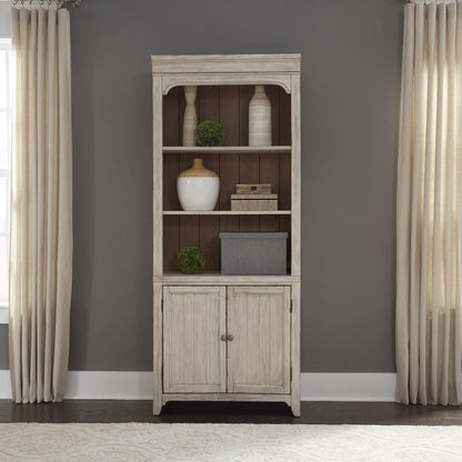 Farmhouse Reimagined Bookcase in Antique White w/ Chestnut Top