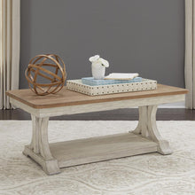 Farmhouse Reimagined Rectangular Cocktail Table in Antique White w/ Chestnut Top