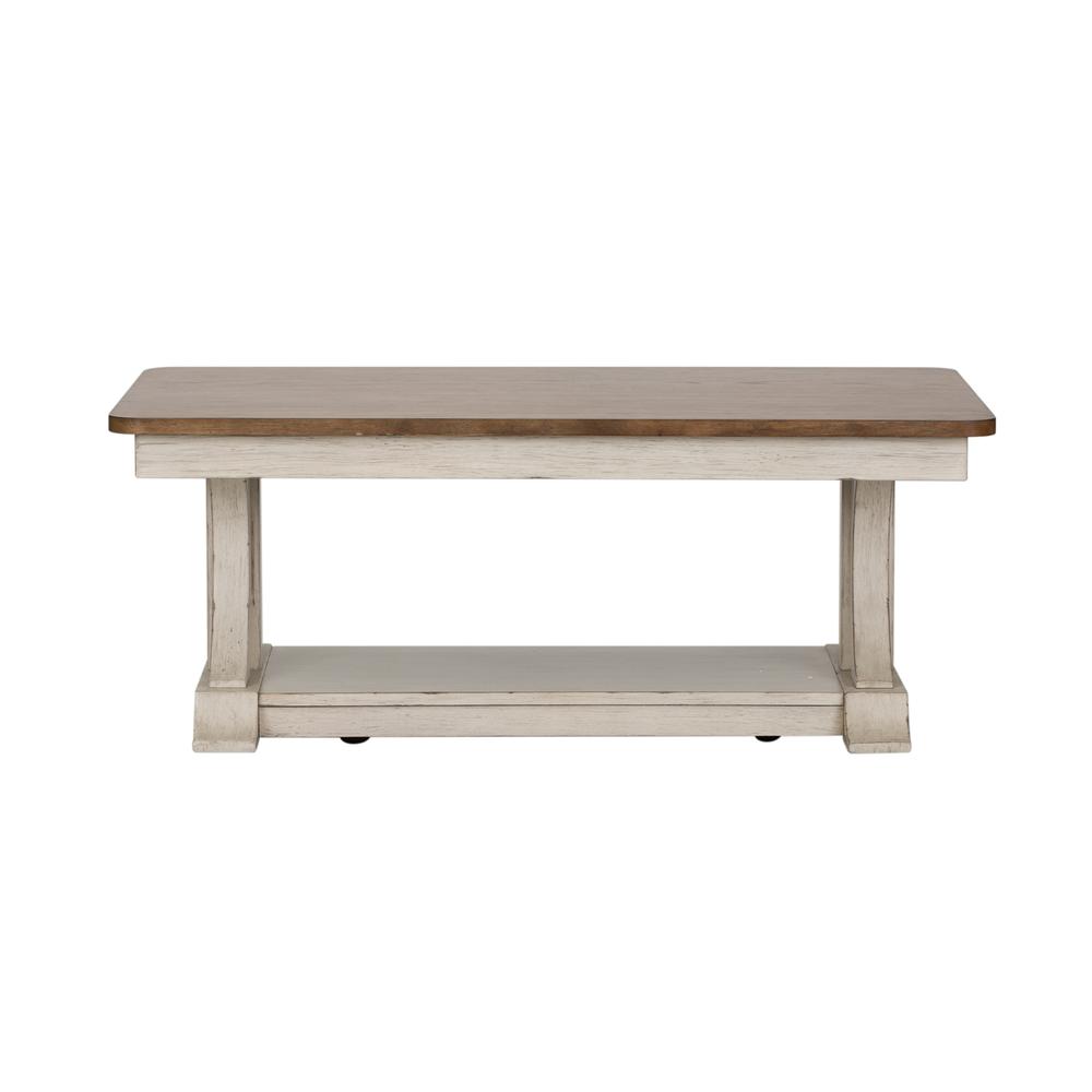 Farmhouse Reimagined Rectangular Cocktail Table in Antique White w/ Chestnut Top