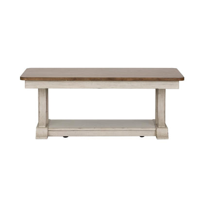 Farmhouse Reimagined Rectangular Cocktail Table in Antique White w/ Chestnut Top