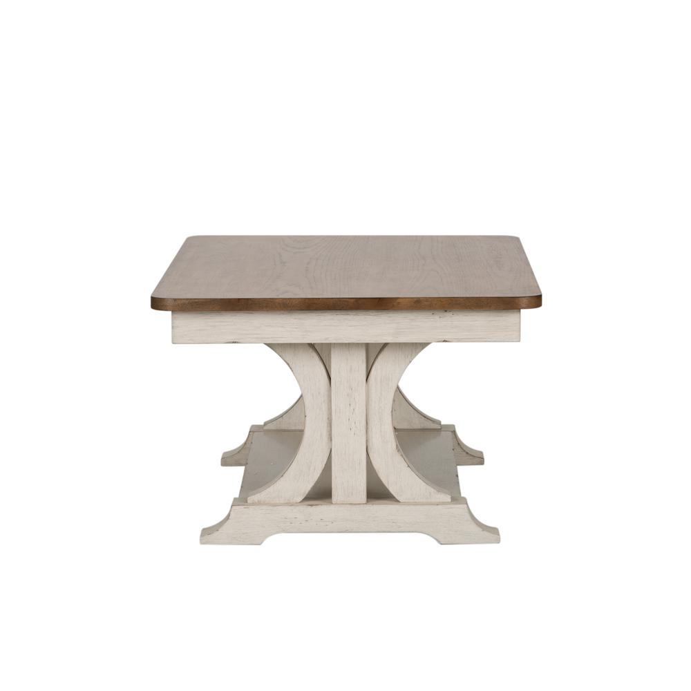Farmhouse Reimagined Rectangular Cocktail Table in Antique White w/ Chestnut Top