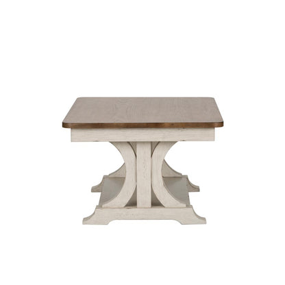 Farmhouse Reimagined Rectangular Cocktail Table in Antique White w/ Chestnut Top