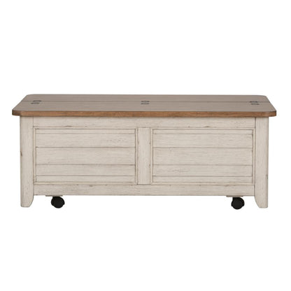 Farmhouse Reimagined Storage Trunk in Antique White w/ Chestnut Top