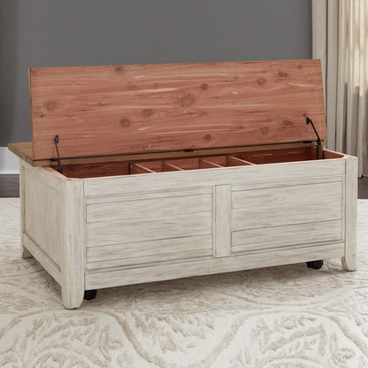 Farmhouse Reimagined Storage Trunk in Antique White w/ Chestnut Top