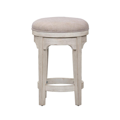 Farmhouse Reimagined Console Swivel Stool in Antique White w/ Chestnut Top