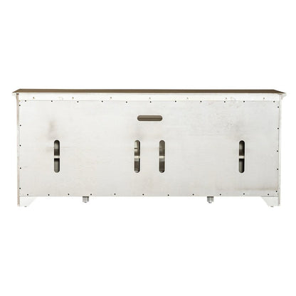 Farmhouse Reimagined Entertainment Center - Antique White with Chestnut Tops