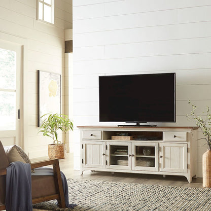 Reimagined Entertainment Center with Piers - Antique White with Chestnut Tops
