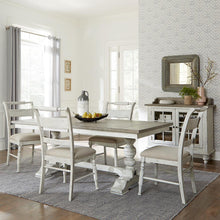 Whitney 5 Piece Trestle Table Set - Antique Linen w/ Weathered Gray