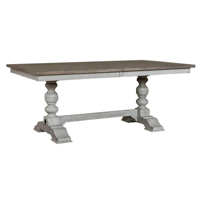 Whitney 5 Piece Trestle Table Set - Antique Linen w/ Weathered Gray