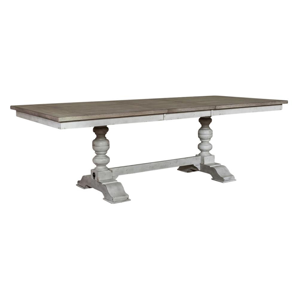 Whitney 6 Piece Trestle Table Set - Antique Linen w/ Weathered Gray