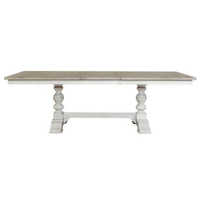 Whitney 6 Piece Trestle Table Set - Antique Linen w/ Weathered Gray