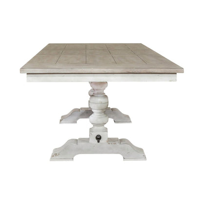 Whitney 6 Piece Trestle Table Set - Antique Linen w/ Weathered Gray