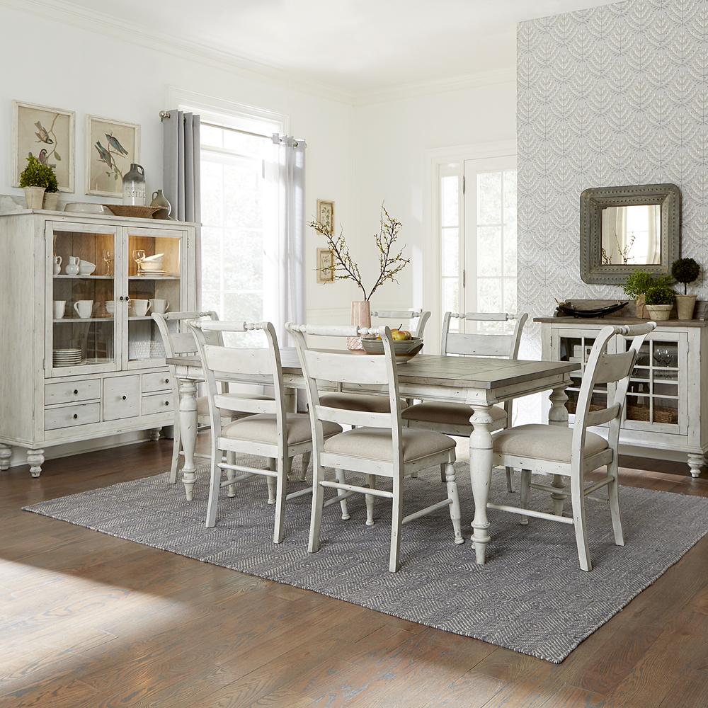 Whitney 7 Piece Rectangular Table Set in Antique Linen w/ Weathered Gray