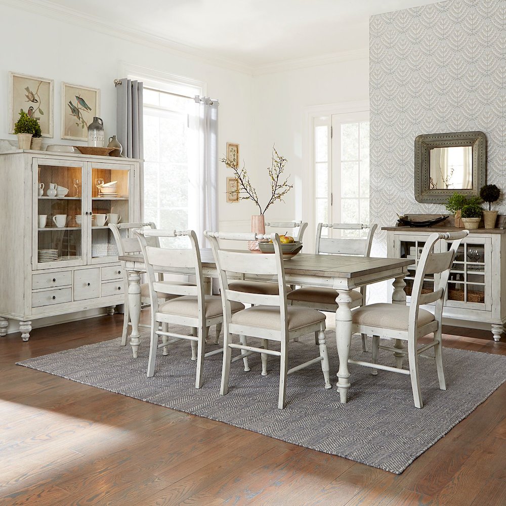 Whitney 7 Piece Rectangular Table Set in Antique Linen w/ Weathered Gray