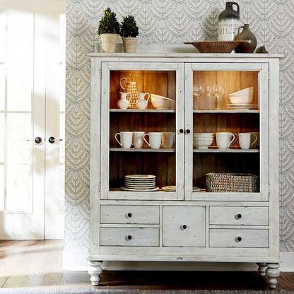 Whitney Display Cabinet in Antique Linen w/ Weathered Gray